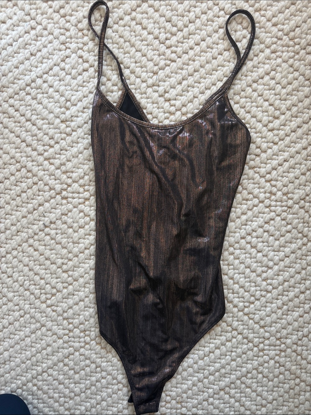ALIX NYC Metallic Brown Shimmer Scoop Neck Bodysuit